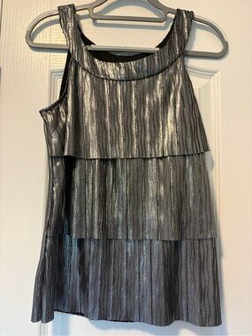 New Directions Black Metallic Lace-Trim Sleeveless Top